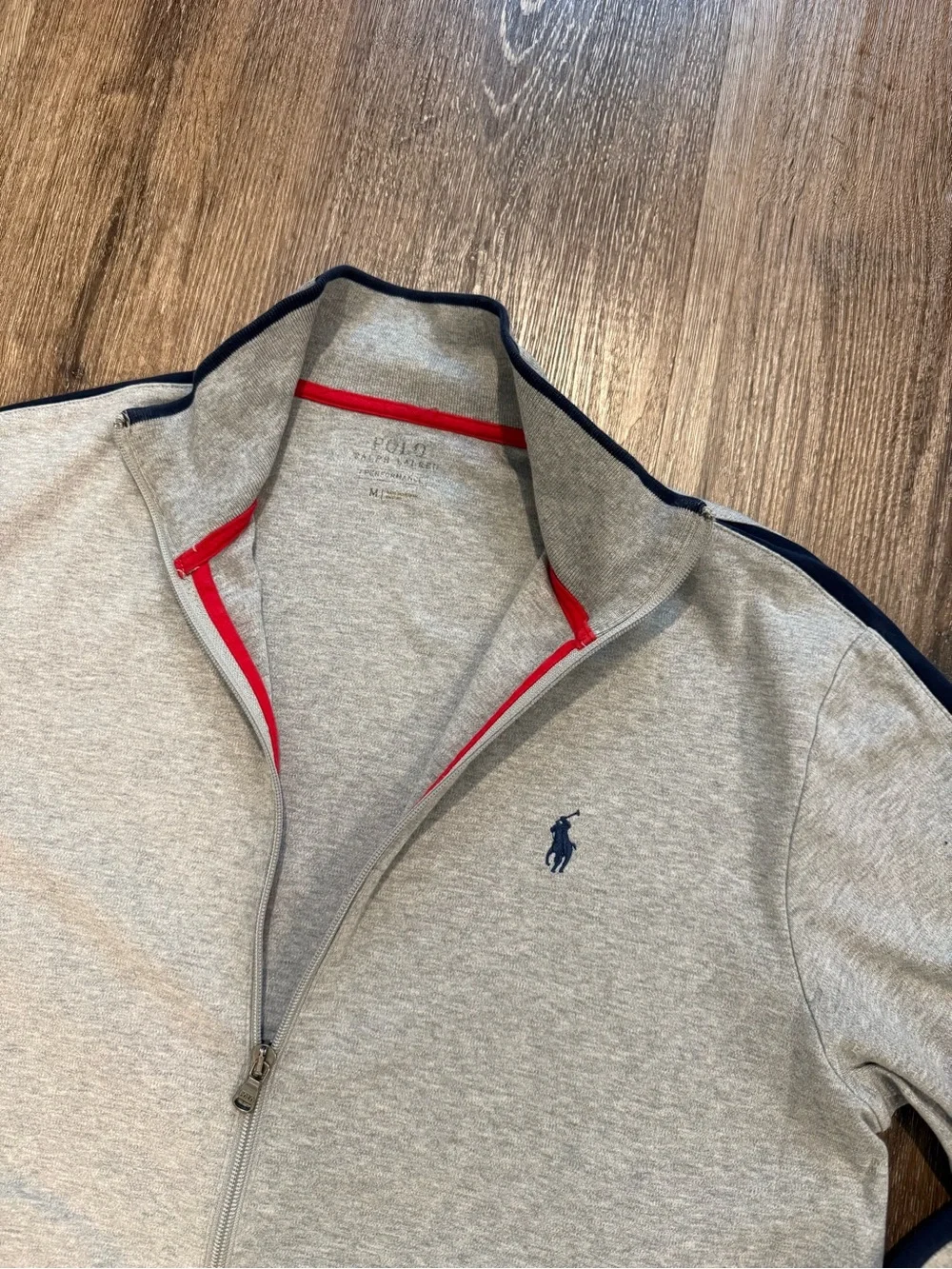 Polo Ralph Lauren Full Zip Track Jacket Gray Navy Trim Men’s M 100% Cotton